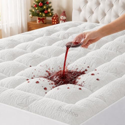 King Mattress Topper - White Pillow Top Mattress Pad for Back Pain Relief