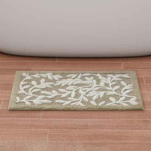 Madison Park Serene 100% Cotton Tufted Bathroom Rug - High & Low Tufting Floral Leaf Design, Quality Luxurious Plush Medium Pile Bath Mat Absorbent, Quick Dry, Shower Room D?cor, 21x34 Taupe