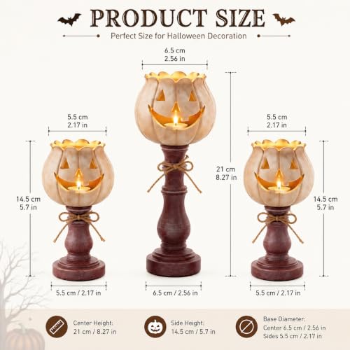 3PCS Pumpkin Tealight Candle Holder Set for Fall & Halloween Decor