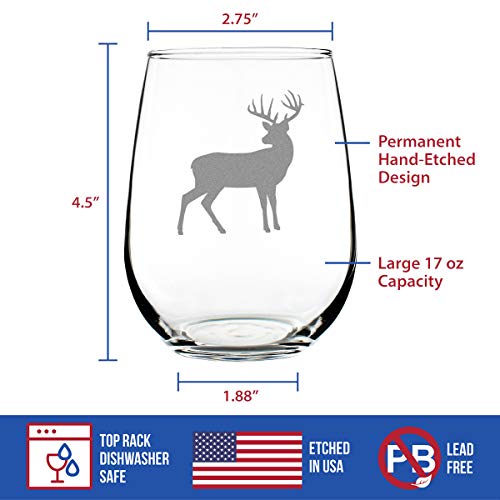 Deer Stemless Wine Glass - Rustic Cabin Gift for Wine Lovers - Engraved Silhouette - Large 17oz - Set of 1