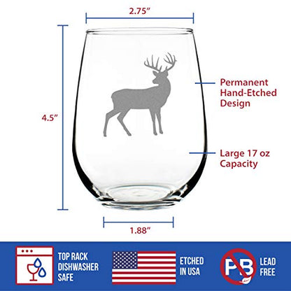 Deer Stemless Wine Glass - Rustic Cabin Gift for Wine Lovers - Engraved Silhouette - Large 17oz - Set of 1