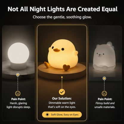 Rechargeable Silicone Duck Night Light - Soft Dimmable Bedside Lamp for Kids & Nursery