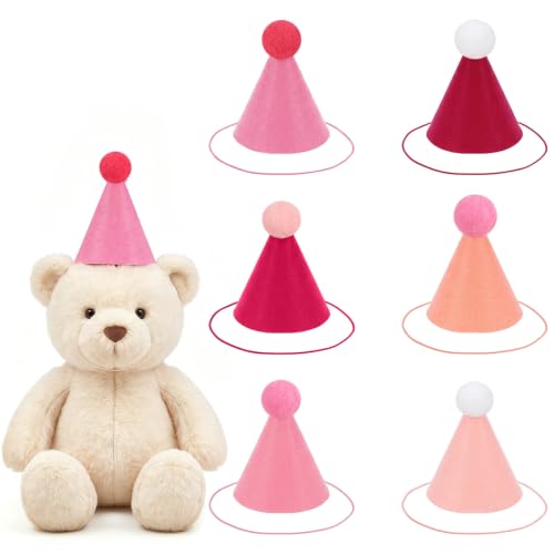 Pink Felt Party Hats for Stuffed Animals, Mini Celebration Accessories