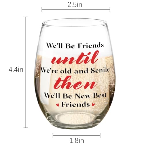 Funny Best Friends Wine Glass Gifts - We'll Be New Best Friends 15 OZ Stemless Glass for Women BFF Sister