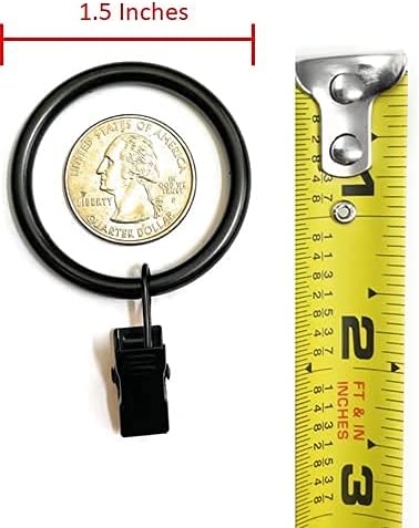 Skiennix 1.5-Inch Black Metal Curtain Rings with Clips & Eyelets - Set of 40 for Drapery