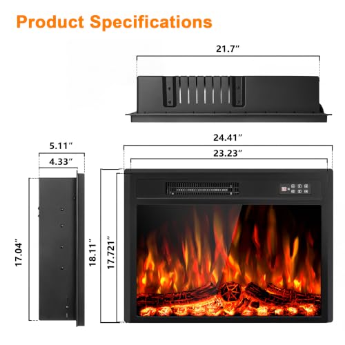 New 23 Inch Electric Fireplace Insert with Remote Control - Realistic Flame Effect