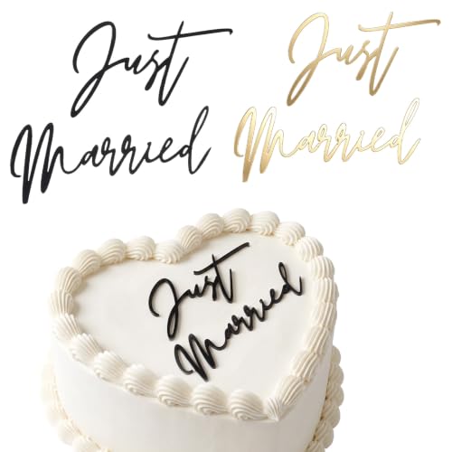 2 Pack Acrylic Just Married Cake Topper Gold & Black Wedding Decor