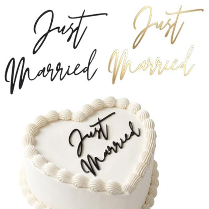 2 Pack Acrylic Just Married Cake Topper Gold & Black Wedding Decor