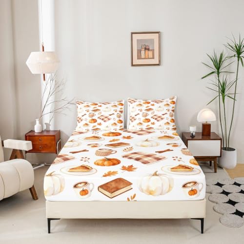 Orange Brown Kids Queen Fitted Sheet Set with Pillowcases - No Top Sheet