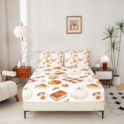 Orange Brown Kids Queen Fitted Sheet Set with Pillowcases - No Top Sheet