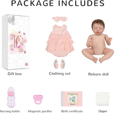 Reborn Baby Doll Girl 20 Inch Lifelike Sleeping Baby Doll - Pink Cloth Body, Hand-Painted Features, Gift Set for Kids 3+