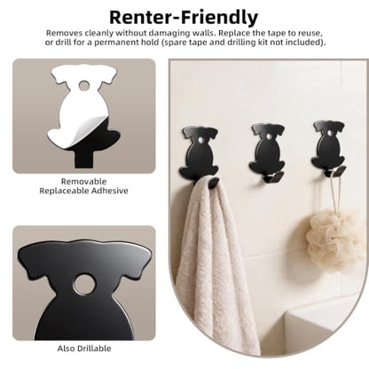 Black Puppy Stainless Steel Adhesive Shower Hooks No Damage Wall Hanging Towel