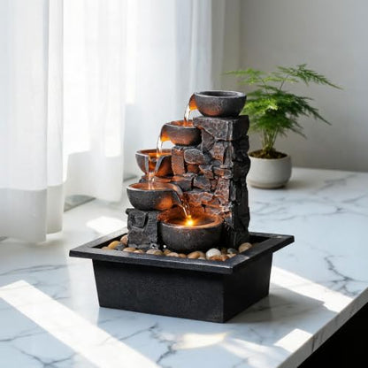 Tabletop Water Fountain 5-Tier Indoor Waterfall with LED Lights - Relaxing Decor
