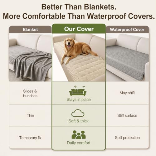DecorUhome Non-Slip Plush Couch Cover for Dogs Beige 27.6x59 Inches