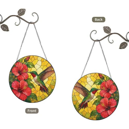 Hummingbird Stained Glass Window Hanging Sun Catcher - 6in Hibiscus Variation