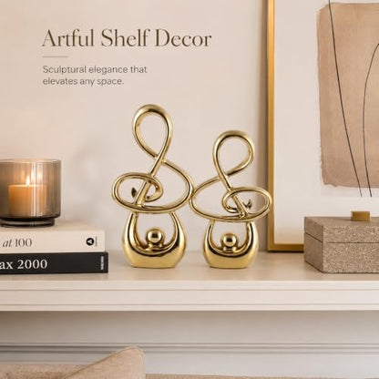 Gold Music Note Sculpture Decor - Modern Abstract Ceramic Figurines Set of 2
