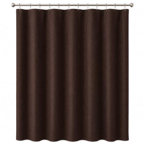 Brown Hotel Style Waffle Weave Shower Curtain - Textured Fabric, Water Resistant, 72x70 Inch, Machine Washable