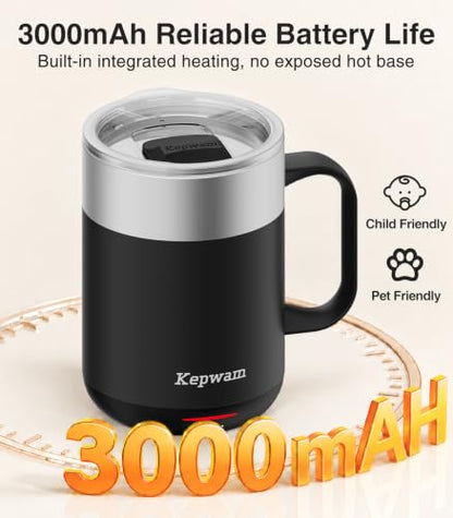 Self-Heating Coffee Mug 14oz with Black Finish & Smart Temperature Control