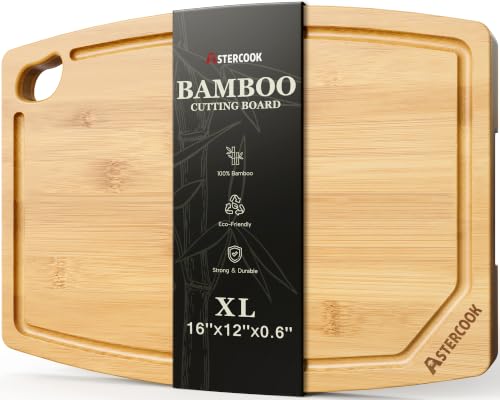 Large Bamboo Cutting Board for Kitchen - Natural Finish, 16 x 12 Inches