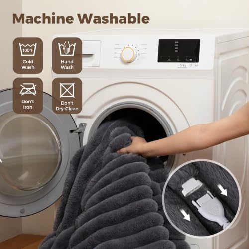 Heated Throw Blanket Electric, Cozy Faux Rabbit Fur Heating 50x60"