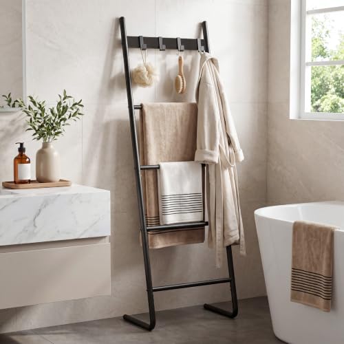 HOOBRO Black 5-Tier Wall-Mounted Blanket Ladder and Towel Rack