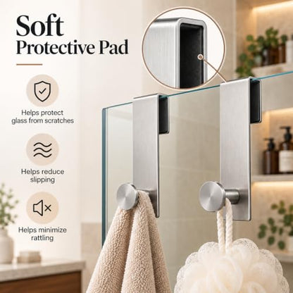 7.5 Inch Frameless Glass Shower Door Hooks Set of 2 Brushed Nickel - Adjustable Towel & Robe Hangers