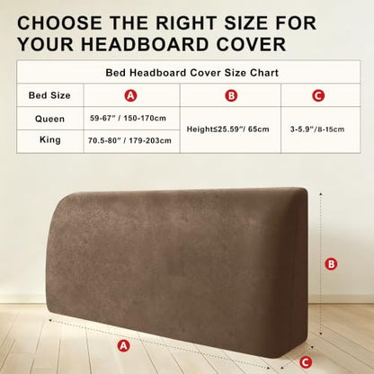 Queen Leather Look Bed Headboard Cover - Brown Stretch Slipcover - Tj-01brown