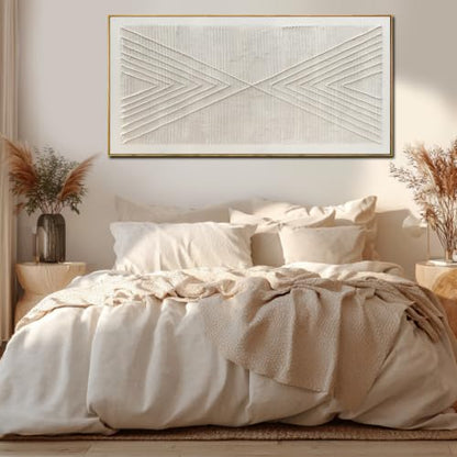 Beige Geometric Textured Wall Art 29x58 Inch with White Beige Variation
