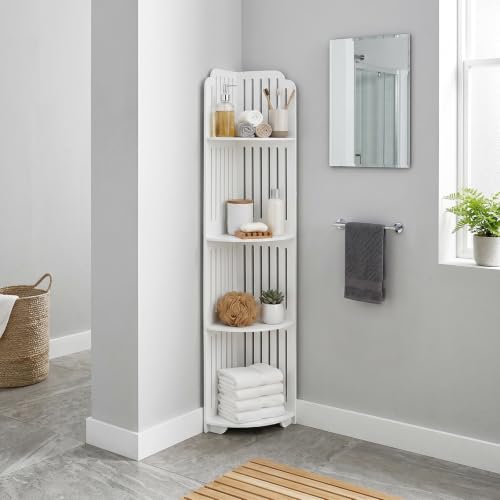 White Corner Shelf Organizer - Narrow PVC Bathroom Storage Stand