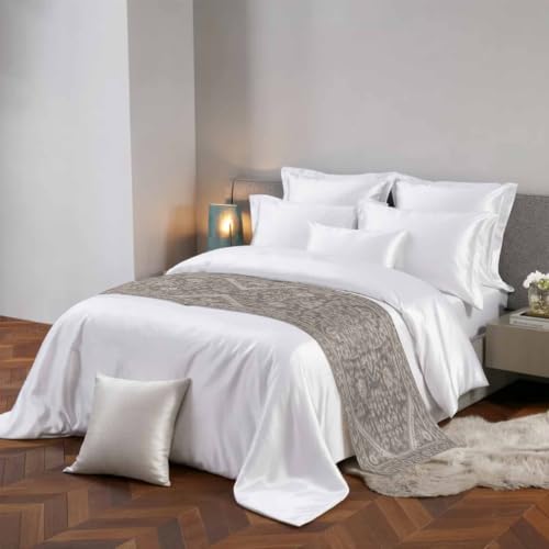 Gray Floral Bed Runner for Queen Size Bed 94x20 Inches - Rustic Satin Bedding Decor - Charcoal Taupe Variation