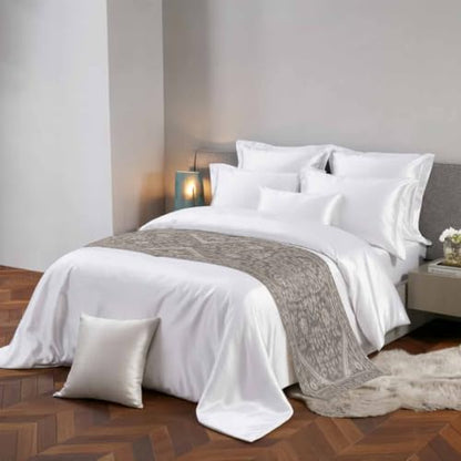 Gray Floral Bed Runner for Queen Size Bed 94x20 Inches - Rustic Satin Bedding Decor - Charcoal Taupe Variation