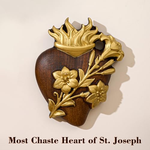 Gold Wooden Sacred Hearts Wall Decor Set - 8 Inch Holy Family Religious Art