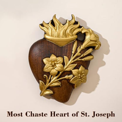 Gold Wooden Sacred Hearts Wall Decor Set - 8 Inch Holy Family Religious Art