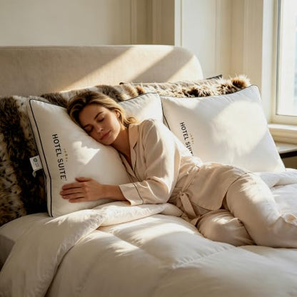 Queen Pack of 2 Hotel-Quality Support Bed Pillows - Soft Comfort, 400TC Cotton