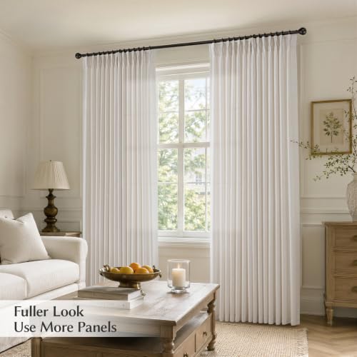 Semi Sheer Pinch Pleated Linen Curtains for Living Room 84 Inches - Natural, Pack of 2