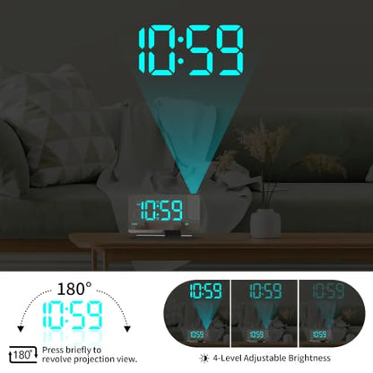 Miowachi Projection Clock for Bedroom Ceiling - Black-Blue Digital Alarm