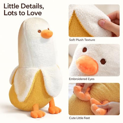 27.5 Inch Banana Duck Plush Pillow - Soft White Stuffed Animal for Hugging and Decor