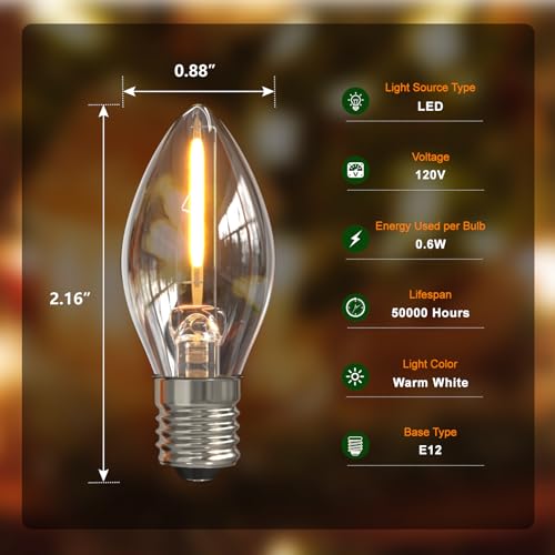 Christmas Village Lights Set with 1 LED Bulb - 6 FT Cord, 2 Pack - Warm Glow