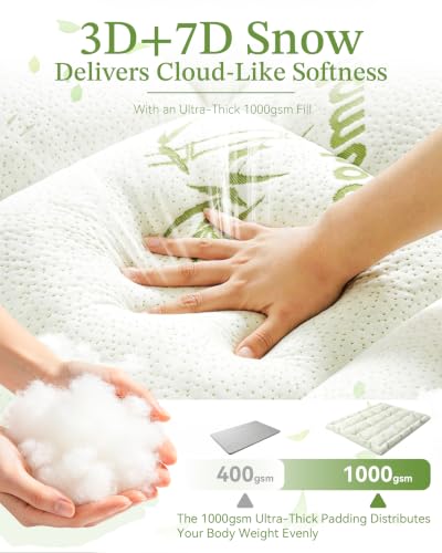 Cooling Bamboo Mattress Topper Queen - 1000 GSM Plush Support