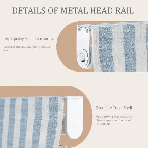 Blue White Striped Linen Roman Shade - Customized, 1 Panel, Cordless