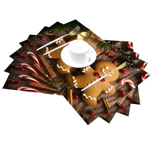 Christmas Gingerbread Men PVC Placemats Set of 6 - Heat Resistant Non-Slip Holiday Table Decor - Placemat44