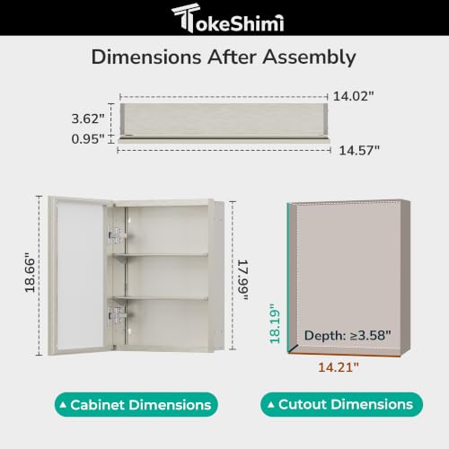 Nickel Medicine Cabinet Mirror 14x18 in with Adjustable Shelves - Brushed Finish