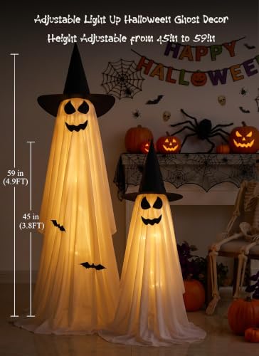 Halloween Ghost Decorations Light Up Ghosts Outdoor - 2 Pack, Veil Witch Hat Variant