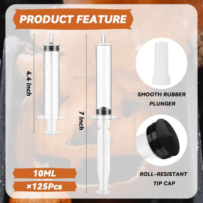 125 Pack Reusable Plastic Jello Shot Syringes with Tip Caps - 10ml Dispensers