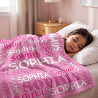 Personalized Pink Name Blanket Gift for Kids & Adults A-pink