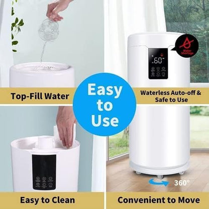 Skiennix Large Humidifier - 17L/4.5Gal Top Fill Design with 360° Nozzle for Homes & Offices