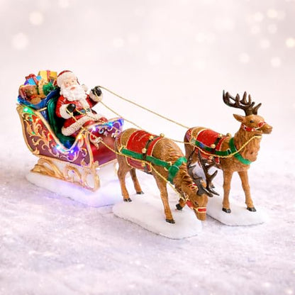 Christmas Santa Sleigh with Reindeer LED Tabletop Decoration Hand-Painted