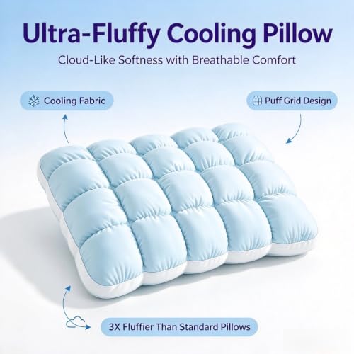 Pink Cooling Puff Bed Pillow with Neck Support - Soft & Breathable