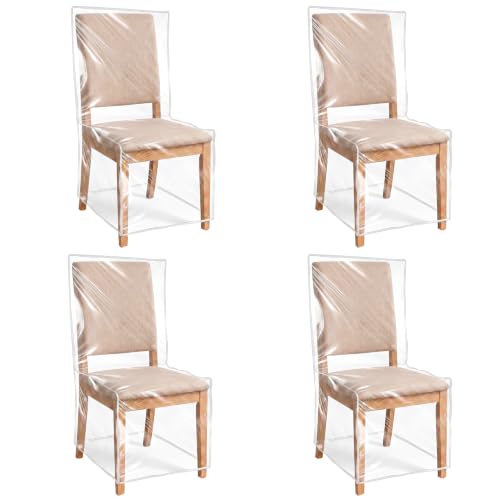 4 Pack Clear Plastic Dining Chair Covers - 6 Mil Thick Seat Protectors (Variation 4)