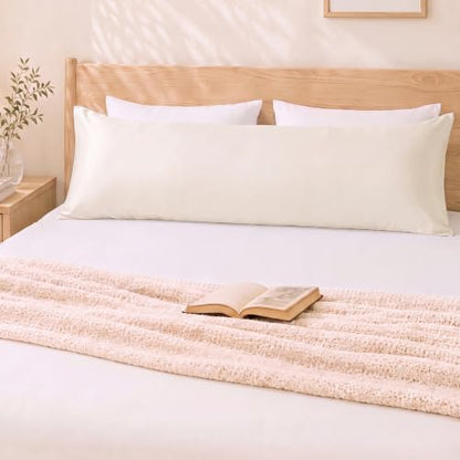 Cream 100% Cotton Sateen Body Pillowcase 20x54 with Envelope Closure - Soft & Hotel Style Bedding